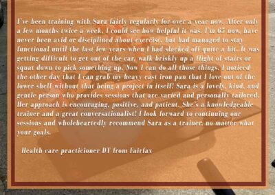 Ellis Fitness Studio - Health Care Practictioner Testimonial - Texts, with image of Sara Ellis working out and logo.